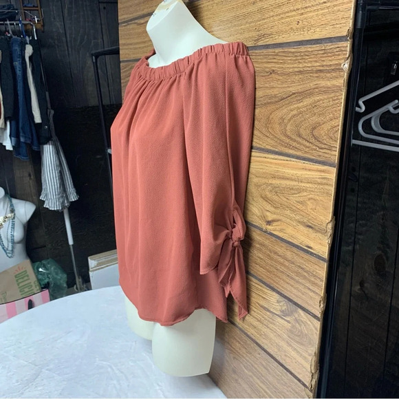 Haute Monde dark orange-brown on/off shoulder top size medium - Picture 3 of 10